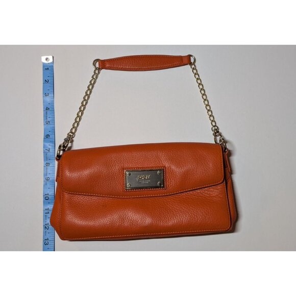 DKNY Soft Leather Bag Orange Chain Strap Crossbody/Shoulder Purse - Picture 15 of 15